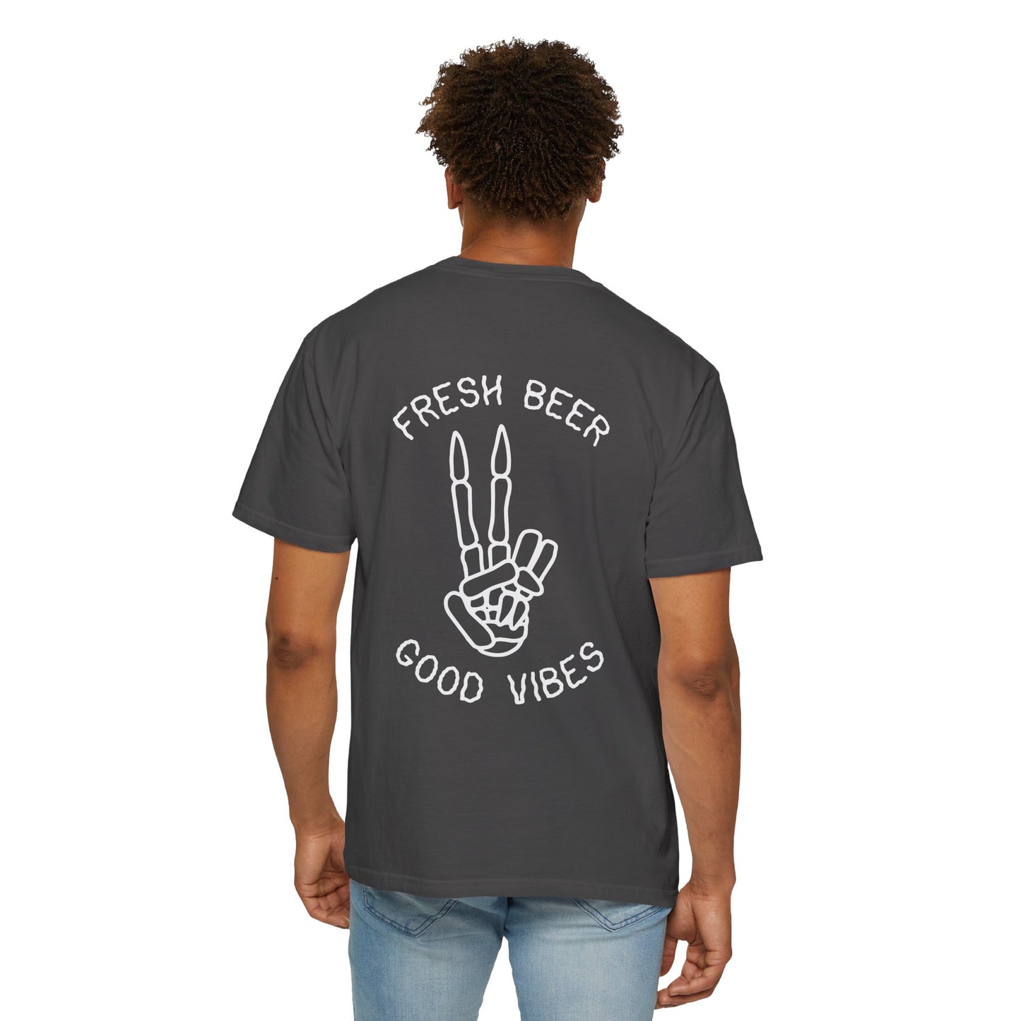 T-Shirt - Fresh Beer Good Vibes Sunset and Peace Sign
