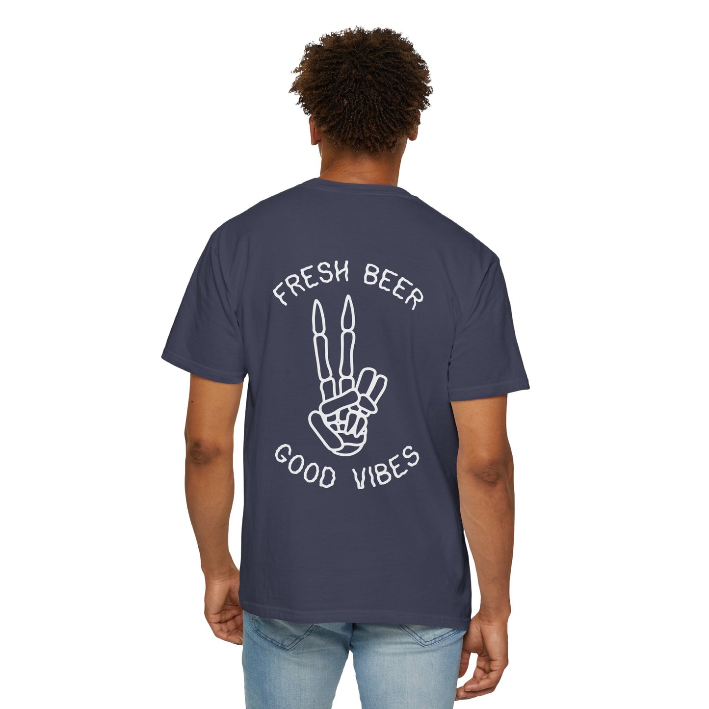 T-Shirt - Fresh Beer Good Vibes Sunset and Peace Sign