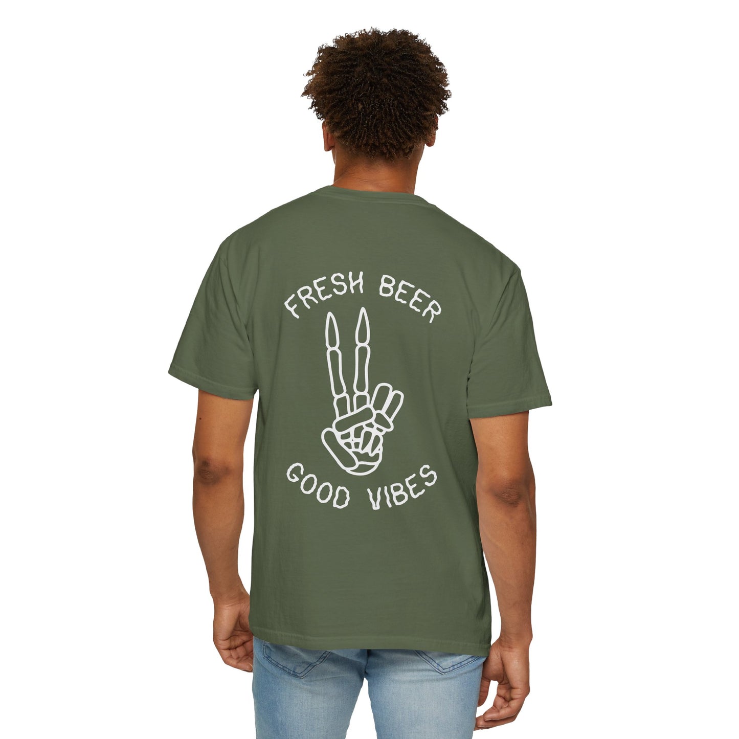 T-Shirt - Fresh Beer Good Vibes Sunset and Peace Sign